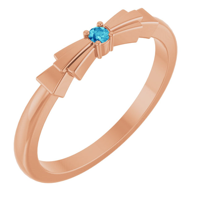 14K Gold Round Natural Blue Zircon Stackable Ring – 2mm Stones - Rose Gold