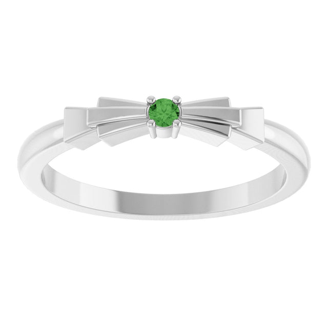 14K Gold Round Natural Green Tourmaline Stackable Ring - White Gold - view 3