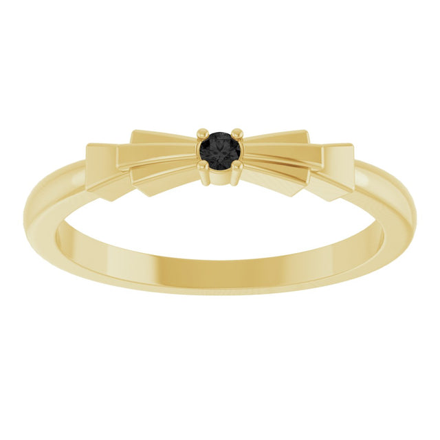 14K Gold Round Natural Black Onyx Stackable Ring - Yellow Gold - view 3