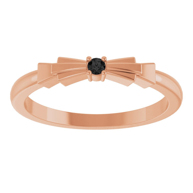 14K Gold Round Natural Black Onyx Stackable Ring - Rose Gold - view 3