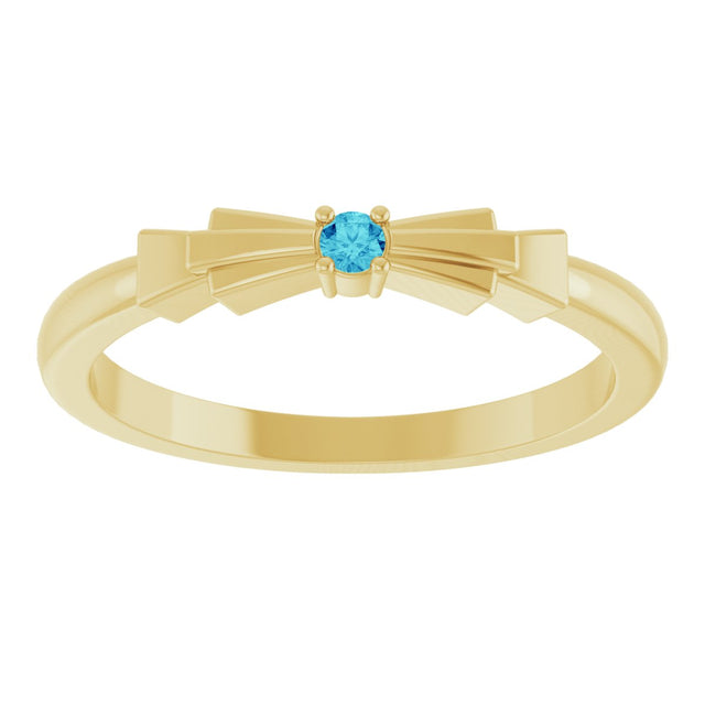14K Gold Round Natural Blue Zircon Stackable Ring – 2mm Stones - Yellow Gold - view 2