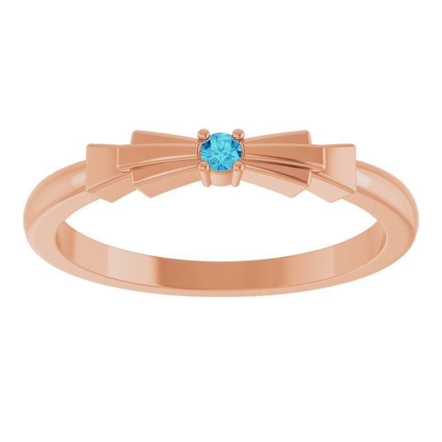 14K Gold Round Natural Blue Zircon Stackable Ring – 2mm Stones - Rose Gold - view 3
