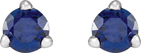 Platinum Natural Blue Sapphire Round 3-Prong Claw Cocktail-Style Stud Earrings - view 2