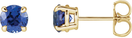 14K Gold Lab-Grown Blue Sapphire Round 4-Prong Claw Stud Earrings - Yellow Gold