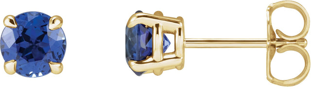 14K Gold Lab-Grown Blue Sapphire Round 4-Prong Claw Stud Earrings - Yellow Gold