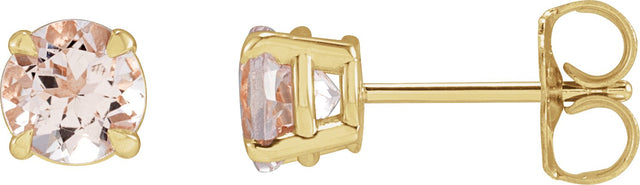 14K Gold Natural Pink Morganite Round 4-Prong Claw Stud Earrings - Yellow Gold