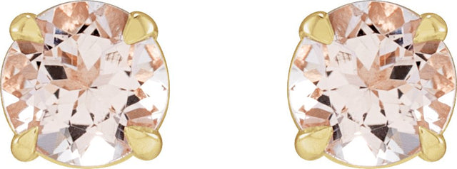14K Gold Natural Pink Morganite Round 4-Prong Claw Stud Earrings - Yellow Gold - view 2