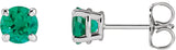 Platinum Lab-Grown Emerald Round 4-Prong Claw Stud Earrings
