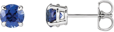 Platinum Lab-Grown Blue Sapphire Round 4-Prong Claw Stud Earrings