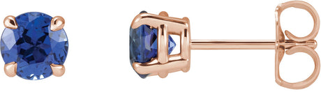 14K Gold Lab-Grown Blue Sapphire Round 4-Prong Claw Stud Earrings - Rose Gold