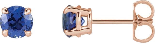 14K Gold Lab-Grown Blue Sapphire Round 4-Prong Claw Stud Earrings - Rose Gold