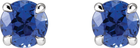 Platinum Lab-Grown Blue Sapphire Round 4-Prong Claw Stud Earrings - view 2