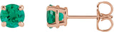 14K Gold Lab-Grown Emerald Round 4-Prong Claw Stud Earrings - Rose Gold