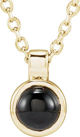 14K Gold Round Natural Onyx Bezel-Set Necklace or Pendant - Yellow Gold