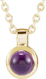 14K Gold Round Natural Amethyst Bezel-Set Necklace or Pendant - Yellow Gold