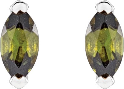 14K Gold Marquise Natural Green Tourmaline Solitaire V-Prong Stud Earrings - White Gold - view 4