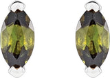 Platinum Marquise Natural Green Tourmaline Solitaire V-Prong Stud Earrings - view 4
