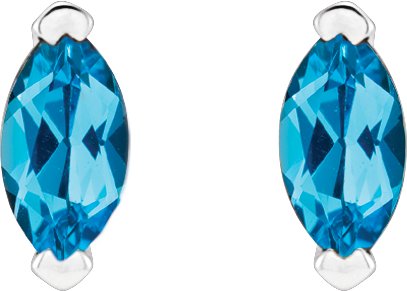 Platinum Marquise Natural Swiss Blue Topaz Solitaire V-Prong Stud Earrings - view 4