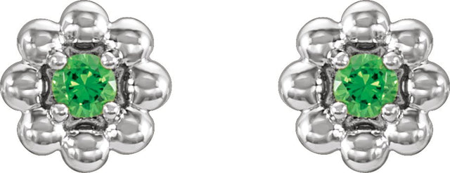 14K Gold Round Lab-Grown Alexandrite Petite Flower Earrings - White Gold - view 4