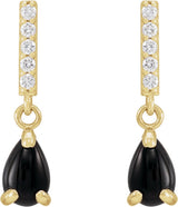 14K Gold Pear Natural Black Onyx & Natural Diamond Accented Cabochon Earrings - Yellow Gold - view 2