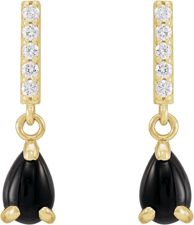 14K Gold Pear Natural Black Onyx & Natural Diamond Accented Cabochon Earrings - Yellow Gold - view 2