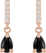 14K Gold Pear Natural Black Onyx & Natural Diamond Accented Cabochon Earrings - Rose Gold - view 2