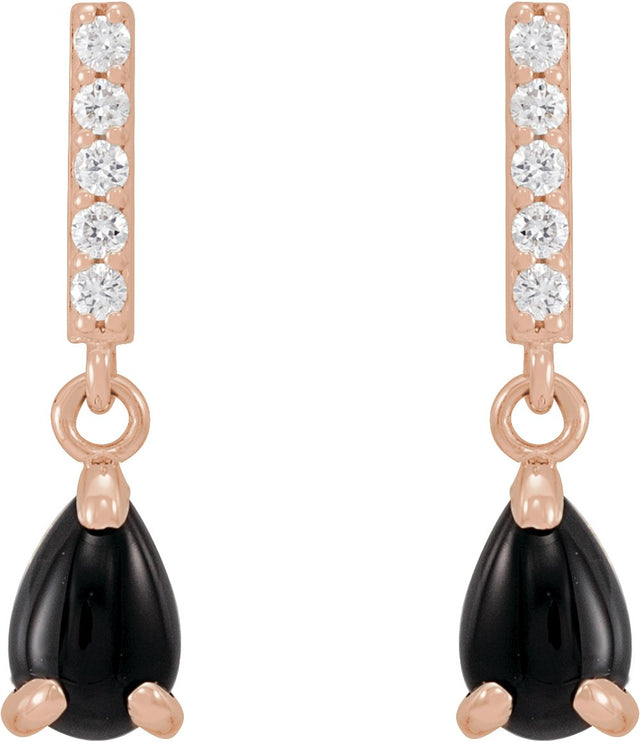 14K Gold Pear Natural Black Onyx & Natural Diamond Accented Cabochon Earrings - Rose Gold - view 2