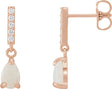 14K Gold Pear Natural White Opal & Natural Diamond Accented Cabochon Earrings – 6x4mm - Rose Gold