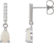 Platinum Pear Natural White Opal & Natural Diamond Accented Cabochon Earrings