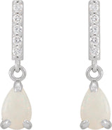 Platinum Pear Natural White Opal & Natural Diamond Accented Cabochon Earrings - view 2