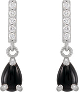 Platinum Pear Natural Black Onyx & Natural Diamond Accented Cabochon Earrings - view 2
