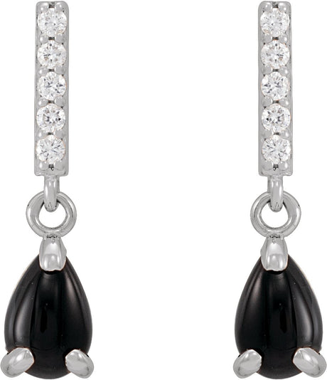 Platinum Pear Natural Black Onyx & Natural Diamond Accented Cabochon Earrings - view 2