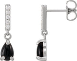 Platinum Pear Natural Black Onyx & Natural Diamond Accented Cabochon Earrings