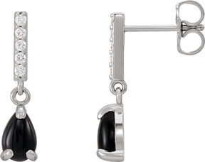 Platinum Pear Natural Black Onyx & Natural Diamond Accented Cabochon Earrings