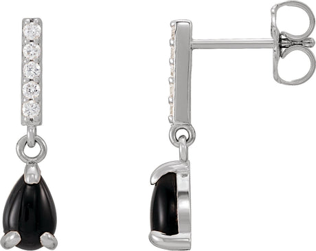 Platinum Pear Natural Black Onyx & Natural Diamond Accented Cabochon Earrings