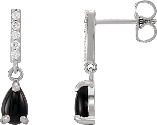 Platinum Pear Natural Black Onyx & Natural Diamond Accented Cabochon Earrings