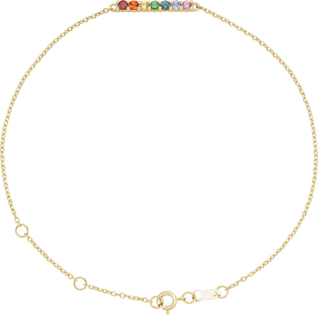 14K Gold Round Natural Multi-Gemstone Accented Bar Bracelet - Yellow Gold
