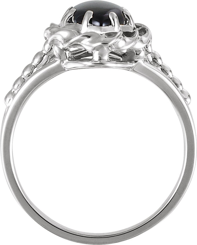 14K Gold Marquise Natural Onyx Cabochon Ring - White Gold - view 2