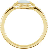 14K Gold Round Natural White Opal Beaded Cabochon Ring - Yellow Gold - view 2