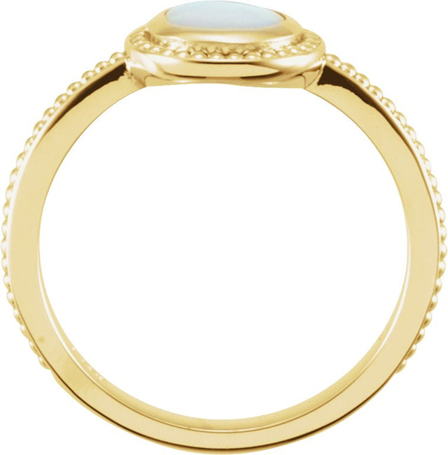 14K Gold Round Natural White Opal Beaded Cabochon Ring - Yellow Gold - view 2