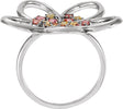 14K Gold Round Natural Pink Tourmaline Flower Ring - White Gold