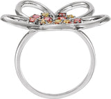14K Gold Round Natural Pink Tourmaline Flower Ring - White Gold
