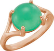 14K Gold Round Natural Green Chrysoprase Cabochon Ring – 10mm Stones - Rose Gold