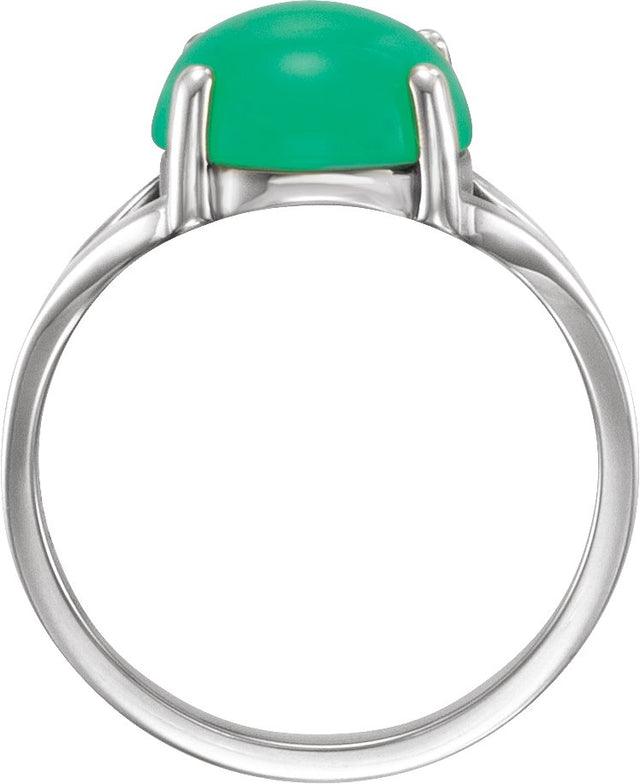 14K Gold Round Natural Green Chrysoprase Cabochon Ring – 10mm Stones - White Gold - view 2