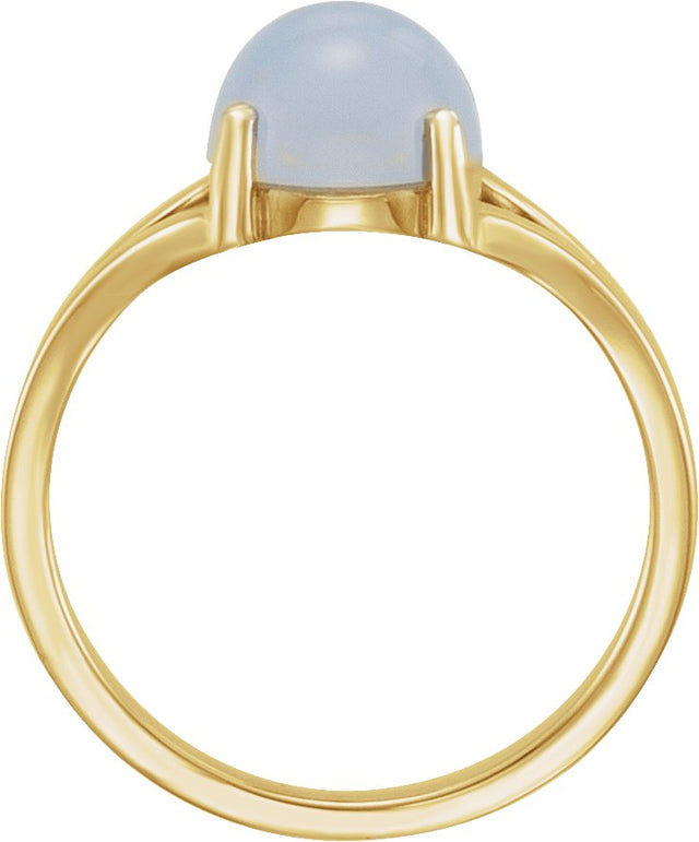 14K Gold Round Natural Blue Chalcedony Cabochon Ring - Yellow Gold - view 2
