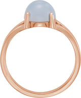14K Gold Round Natural Blue Chalcedony Cabochon Ring - Rose Gold - view 2