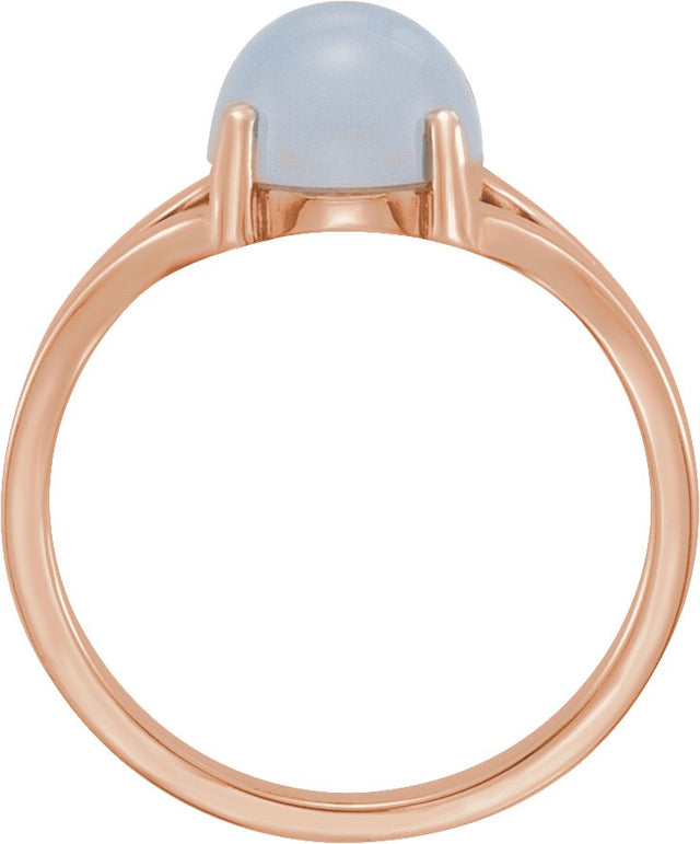14K Gold Round Natural Blue Chalcedony Cabochon Ring - Rose Gold - view 2