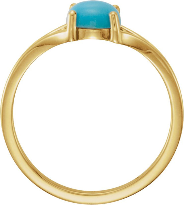 14K Gold Round Natural Turquoise Cabochon Ring - Yellow Gold - view 2