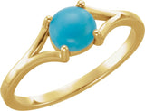 14K Gold Round Natural Turquoise Cabochon Ring - Yellow Gold