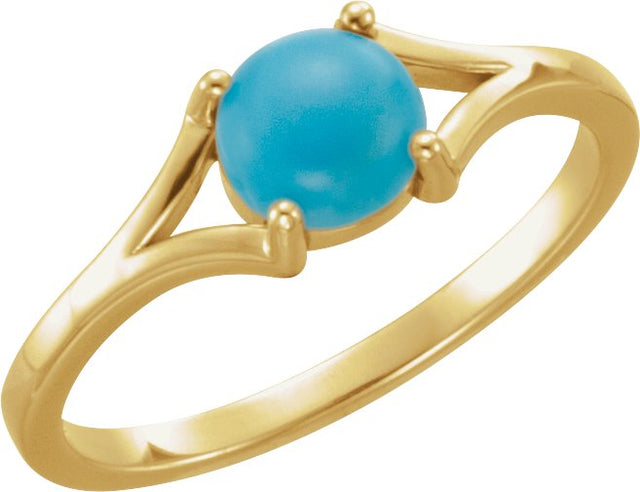 14K Gold Round Natural Turquoise Cabochon Ring - Yellow Gold